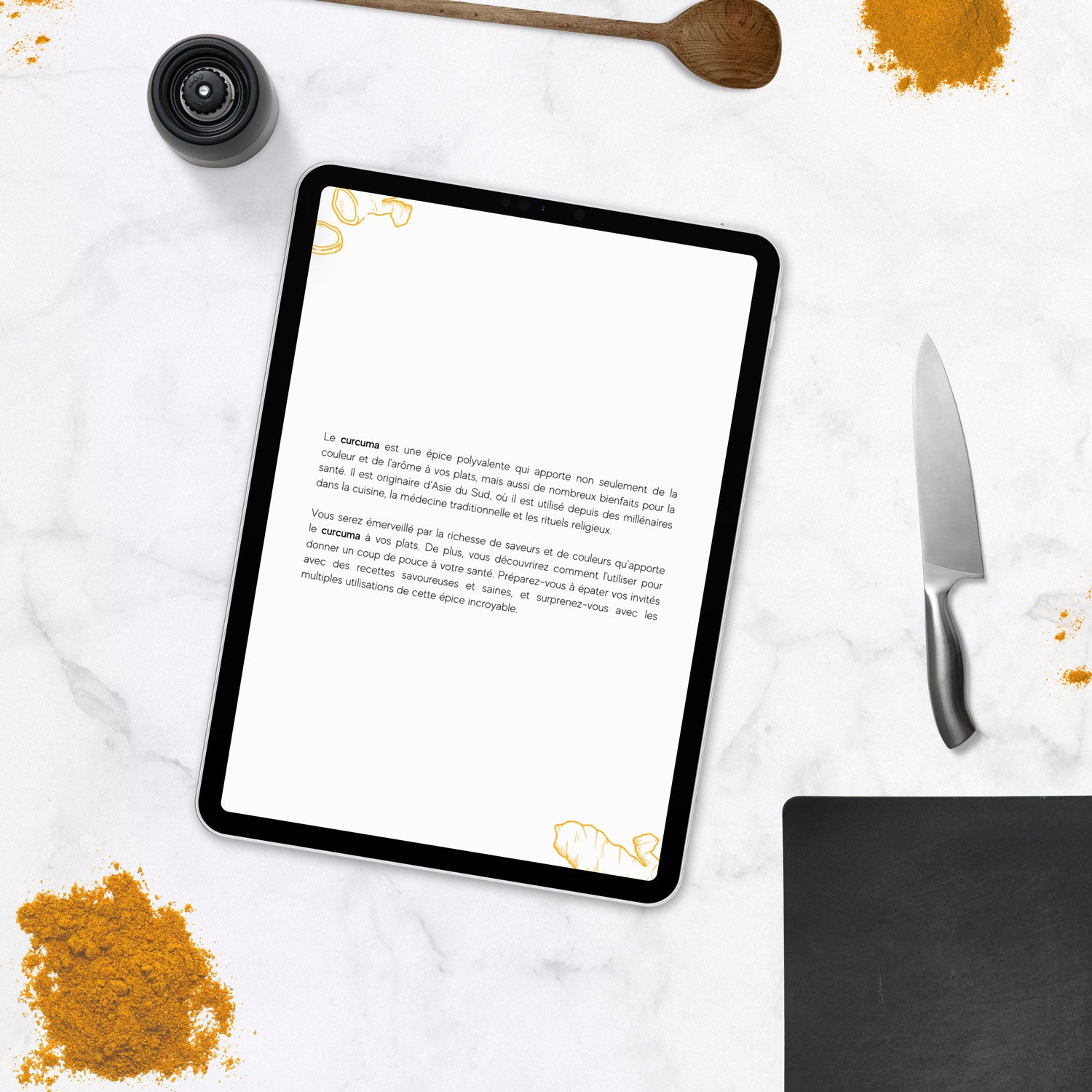 ebook de cuisine sur le curcuma, recette et astuces sur l'utilisation pour les bienfaits au format PDF 
